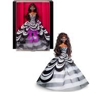 Barbie Signature 65ème Anniversaire Poupée de Collection avec Cheveux Bruns tressés, Robe Noir et Blanc, Boucles d’Oreilles Saphir et Lunettes de Soleil, HRM59