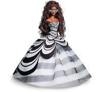 Barbie Signature 65ème Anniversaire Poupée de Collection avec Cheveux Bruns tressés, Robe Noir et Blanc, Boucles d’Oreilles Saphir