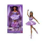 Barbie Signature Ballet Wishes Poupée avec cheveux noirs en queue-de-cheval | Poupée de collection en tutu violet satiné, boîte cadeau, JJX76