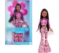 Barbie Signature My Scene Jai Doll and Accessories, Black Braids, Y2K-Inspired Outfit with Pink Top, Vinyl Jacket, Floral Flare Pants and Doll Stand, JBH74