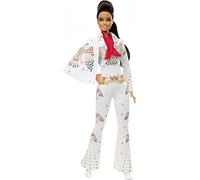 Barbie Signature poupée de Collection Elvis Presley aux Longs Cheveux Bruns Portant Une Combinaison Jumpsuit Blanche, Jouet Collector, GTJ95