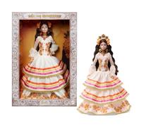 Barbie Signature Poupée Día De Muertos avec robe couleur crème à volants avec soucis et ruban, couronne de fleurs et maquillage calavera, JBJ05