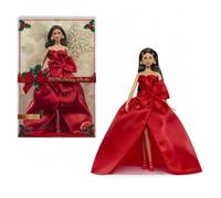 Barbie Poupée Barbie Joyeux Noël 2026 aux cheveux bruns portant une robe rouge avec nœud, poupée collector pour les fêtes, avec emballage de présentation et socle, JJX72