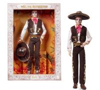 Barbie Signature Poupée Ken Día De Muertos avec chemise couleur crème, gilet et pantalon noirs, sombrero et maquillage calavera, JBJ06