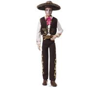 Barbie Poupée Ken Día De Muertos avec Chemise Couleur crème, Gilet et Pantalon Noirs, Sombrero et Maquillage Calavera, JBJ06