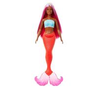 Barbie Poupée sirène HRR04 – cheveux fantaisie, serre-tête, bustier coquillage, nageoires colorées
