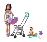 Barbie – Coffret Skipper Baby-Sitter – Poupée brune, poussette, bébé & 5 accessoires