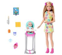 Barbie Skipper Coffret poupée et Accessoires, Coffret de Baby-Sitting sur Le thème de l’Heure du Repas, Jouet Qui Change de Couleur, HTK35