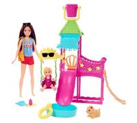 Barbie Coffret Skipper Premiers Jobs, Poupée, Parc Aquatique avec Toboggan à Eau Fonctionnel, Chiot gicleur et Plus de 5 Accessoires, Jouet Enfant, Dès 3 Ans, HKD80