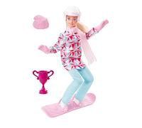 Barbie Snowboardeuse - Poupée Blonde Articulée avec Snowboard et Trophée - Tenue de Sports d'hiver et Casque - 30 cm - Dès 3 Ans, HCN32