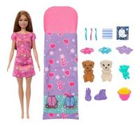 Barbie-Soirée Pyjama Chiots-Coffret poupée, 2 chiots, 11 accessoires
