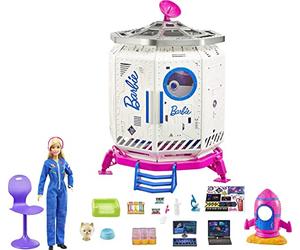 Barbie Space Discovery Coffret Station Spatiale avec poupée Astronaute, Figurine Chiot, fusée et Accessoires, Jouet pour Enfant, GXF27