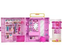Barbie Coffret Dressing Deluxe Style de Barbie avec coiffeuse, ottomane et anneau lumineux, 4 vêtements et plus de 20 accessoires, rangement portable, JNR16