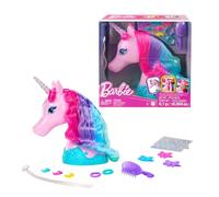 Barbie Tête à Coiffer Licorne Contes de Fées crinière aux Couleurs féeriques, Accessoires et Autocollants Scintillants, JCW52