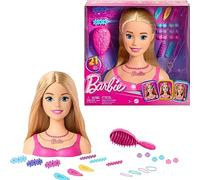 Barbie Tête de poupée cheveux blonds avec 20 accessoires colorés, tête de poupée pour coiffure, HMD88