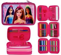 Barbie Trousse à crayons 45 pièces Triple compartiment rempli de fermeture Éclair