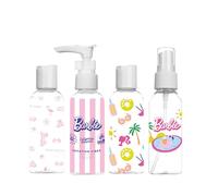 Barbie - Trousse Toilette Voyage Enfant - Gobeleterie Flacons 4×50 ML - Travel Kit Vide - Sécurité & Praticité Parents - Format Avion - Produit Officiel Mattel