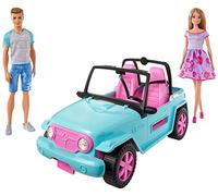 Barbie Voiture Buggy décapotable, véhicule Tout-Terrain Bleu et Rose, poupées et Ken incluses, Jouet pour Enfant, GHT35