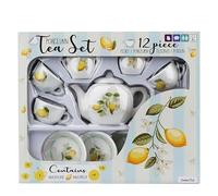 Barbo Toys Service à thé en porcelaine 12 pièces au design citron | Jeu de rôle pour enfants à partir de 3 ans | Tasses, soucoupes, théière, pichet et sucrier | Favorise l'imagination et les