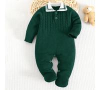 Barboteuse à col rabattu pour bébé garçon/fille nouveau-né, ensemble de pull tricoté torsadé, convient pour le port intérieur et extérieur en automne/hiver 6-9M,0-1M,1-3M,3-6MUnicoloreTricots