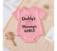 Barboteuse à manches courtes pour bébé fille nouveau-né rose avec l'inscription "Je suis la fille de mon papa ET le monde de ma maman". Vêtement adorable pour nouveau-né, tenue pour bébé, printemps/ét