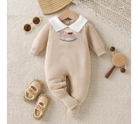 Barboteuse à manches longues avec motif de cheval à bascule décontracté pour bébé garçon, automne/hiver 6-9M,9-12M,0-1M,1-3M,3-6MCartoon,Blocs de couleurTricots