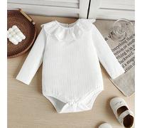 Barboteuse à manches longues pour bébé fille, style décontracté et mignon avec un col à volants en tissu côtelé fin. Convient pour le printemps/l'été/l'automne 6-9M,9-12M,12-18M,18-24M,3-6MUnicolorePo