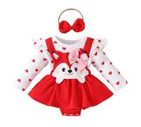 Barboteuse à manches longues pour bébés filles, body imprimé de dessin animé, bretelles, nœud, bandeaux, tenues Tailleur Fille Ensemble Pantalon Grande Taille (6-Red, 3-6 Months)