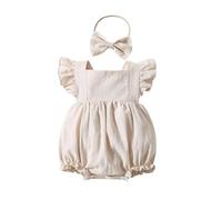 Barboteuse à Manches Volantes pour bébés Filles, Couleur Unie, Dos, Body pour Nouveau-né, Ensemble de Bandeaux