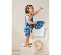 Barboteuse bébé + chapeau en popeline flora bleu 12M(74CM)