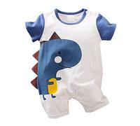Barboteuse Bebe garçon à Manches Courtes ete 0-18 Mois Dinosaure Dessins animés 3D d'animaux Mignon Sport Patchwork Vetement Enfant Fille Doux Respirant Pyjama Garcon Body Bebe (Blue, 6-9 Mois)