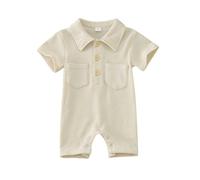 barboteuse bebe garçon ete manche courte body bebe fille 0-12 mois unie doux combinaison bebe fille naissance avec poches combishort pyjama bebe fille leger vetement bebe mixte (Beige, 0-3 mois)