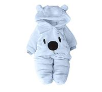 Barboteuse Bebe Garçon Fille Combinaison Hiver à Capuche Bébé Chaud Pyjama Vêtement Bébé Garçon Manteau Barboteuse Combipilote Combinaison avec Ouverture sur Le Devant Fille (Light Blue, 9-12 Months)