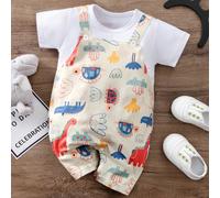 Barboteuse d'été pour bébé, motif dinosaure mignon, manches courtes. Tissu confortable, entretien facile, pour une utilisation intérieure et extérieure, tenue casual 6-9M,9-12M,12-18M,1-3M,3-6M,0-3MCa