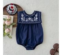 Barboteuse élégante pour bébé fille de 0 à 2 ans avec col marin à fleurs brodées, sans manches. Tenue décontractée pour la maison ou l'extérieur, printemps/été 6-9M,9-12M,12-18M,18-24M,3-6MFloral,Unic