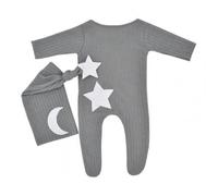 Barboteuse En Tissu Tricoté Pour Nouveau-Né, 2 Pièces/Ensemble, Barboteuse Motif Lune Et Étoile, Chapeau, Accessoire De Photographie Pour Nouveau-Né