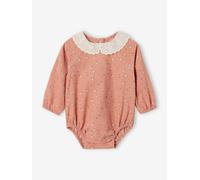 Barboteuse en velours imprimé fleurs bébé col en broderie anglaise rose 6M(67CM)