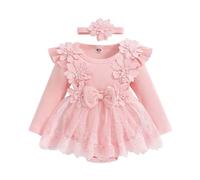 Barboteuse Florale à Manches Longues pour bébés Filles, Body en Dentelle pour Nouveau-né, Ensemble Bandeau