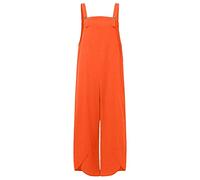 Barboteuse grande taille pour femme, salopette ample en coton et lin de couleur unie, salopette rétro, salopette d'été décontractée, ample, sans manches, barboteuse à bretelles avec poches, Orange,