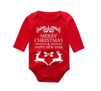 Barboteuses pour Bébé Filles Garçon, Imprimé de Noël Barboteuses Col Ras du Cou Noëls, Mélange de Coton Nouveau-né Body, avec Boutons, Combinaison d'été à Manches Longues