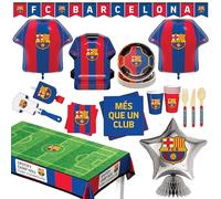 Barcelona FC Kit de décoration de fête officiel 77 pièces avec ballons et vaisselle pour 6 invités pour anniversaire et fête de match