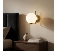 BARCELONA LED Applique Murale ATOM Globe en Verre Blanc Ø15cm E27, Petite Lampe Murale avec Support en L en Aluminium Doré, Style Classique, Moderne, Vintage Intérieur Décoratif