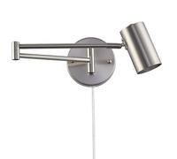 BARCELONA LED applique murale avec bras articulé et prise, lampe murale extensible métal finition nickel satiné style industriel vintage, E27 G45 avec interrupteur pour chambre lecture tête de lit