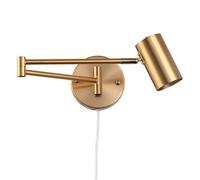 BARCELONA LED applique murale avec bras articulé, lampe murale doré cuivre style industriel rétro, métal et fer, avec câble, prise et interrupteur, lecture, bureau et éclairage directionnel