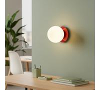 BARCELONA LED Applique Murale Boule en Verre Blanc Ø15 cm avec Base Rouge en Métal, Lampe Murale Vintage et Moderne, Style Minimaliste et Luxe pour Salle de Bain et Miroir E27