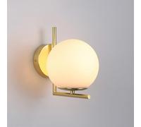 BARCELONA LED Applique Murale Boule en Verre Blanc Opalin Doré Margaret Vintage Moderne Lampe Murale Intérieure Ronde en Cristal et Métal Or Brossé E27 pour Salon Chambre Couloir Entrée Salle de Bain