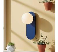 BARCELONA LED Applique Murale Brian E27 avec Boule en Verre Opalin, Lampe Murale Design Nordique et Minimaliste, Appliques de type bougeoir Aluminium Bleu, Éclairage Intérieur Décoratif Moderne IP20