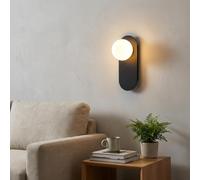 BARCELONA LED Applique Murale Brian E27 avec Boule en Verre Opalin, Lampe Murale Design Nordique et Minimaliste, Base en Aluminium Noir, Éclairage Intérieur Décoratif Moderne IP20