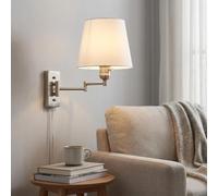 BARCELONA LED Applique Murale CLARK avec Bras Articulé et Prise E27, Lampe de Lecture Réglable avec Abat-jour en Tissu Blanc, Interrupteur Intégré, Style Vintage pour Chambre et Salon