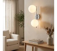 BARCELONA LED Applique Murale et Plafonnier Moderne à Double Globe en Verre Opalin, Structure Métal Chromé, Lumière Douce et Polyvalente pour Chambre, Salle de Bain, Escalier, Style Minimaliste